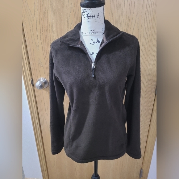Lands' End Tops - Land's End Chocolate Brown Fuzzy Fleece Quarter Zip Sweatshirt